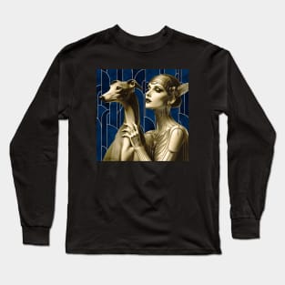 Art Deco Greyhound And Woman Long Sleeve T-Shirt